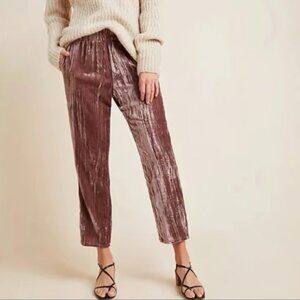 Anthropologie Tina Jo Brown Crushed Velvet Ankle Cropped Pants